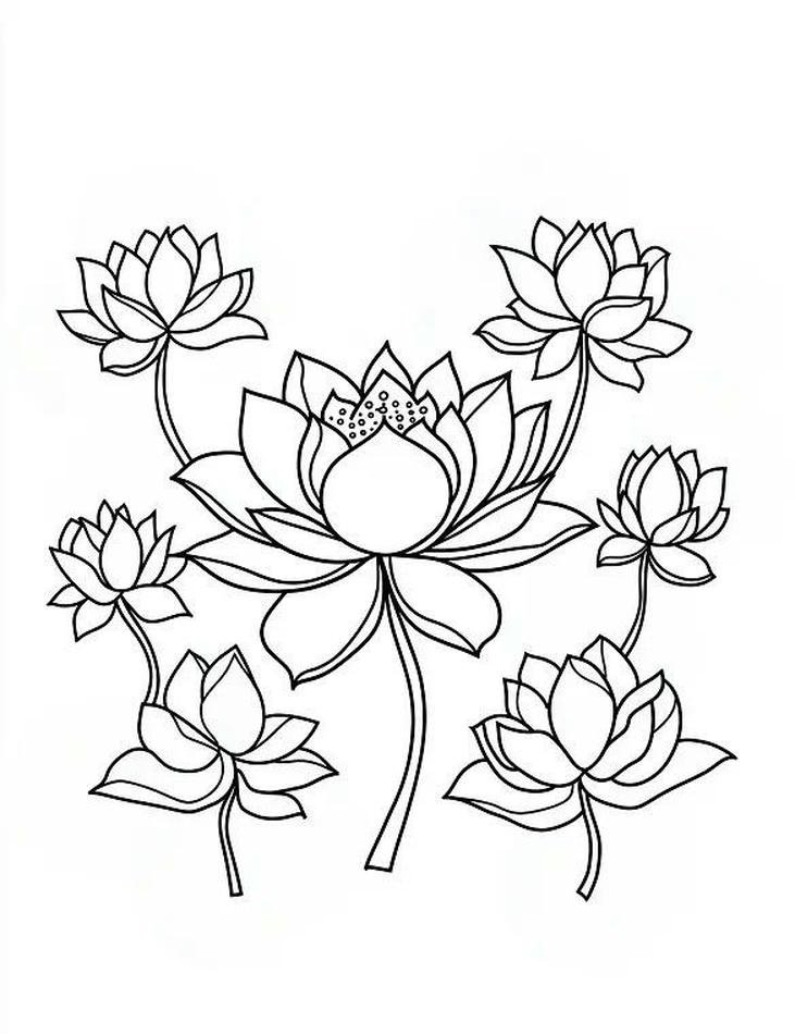 Hình tô màu hoa sen nét rõ ràng