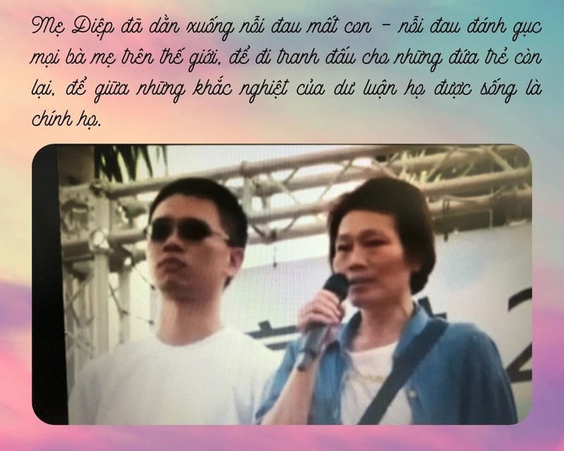 Người mẹ đau khổ, đại diện cho nỗi đau của mẹ Diệp Vĩnh Chí và hành trình đấu tranh đòi lại công lý