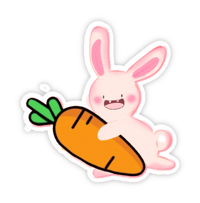 Sticker cute con thỏ hồng ôm cà rốt