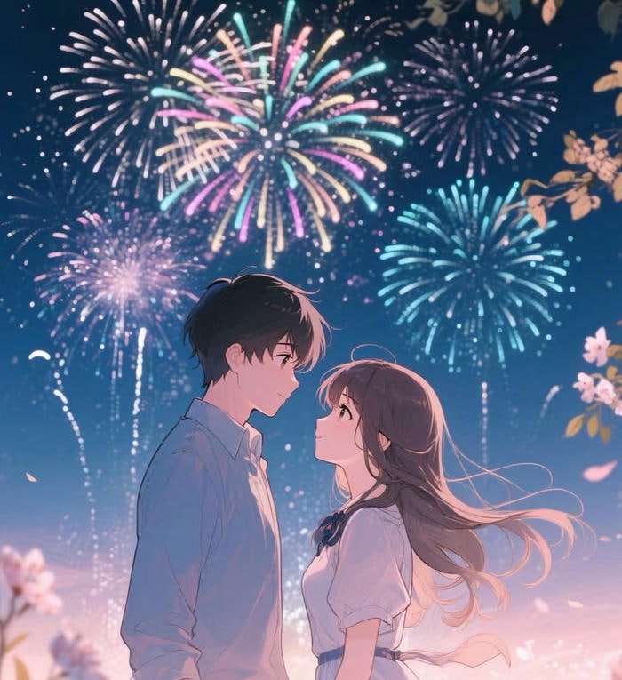 ảnh anime cặp đôi ngắm pháo hoa
