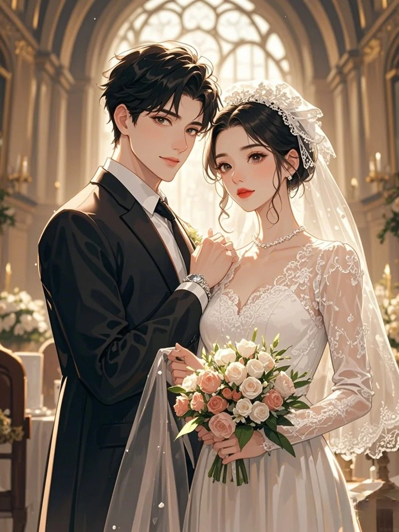 ảnh anime cô dâu chú rể cùng lưu giữ hạnh phúc