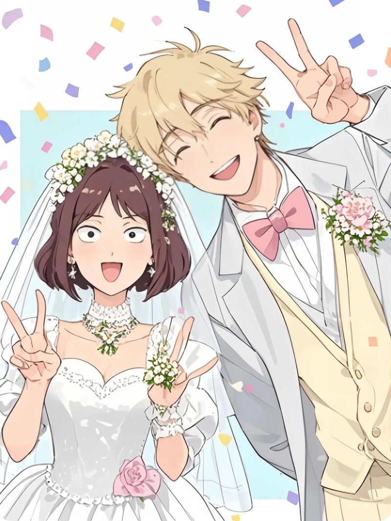 ảnh anime cô dâu chú rể đôi trẻ cùng nhau nắm tay
