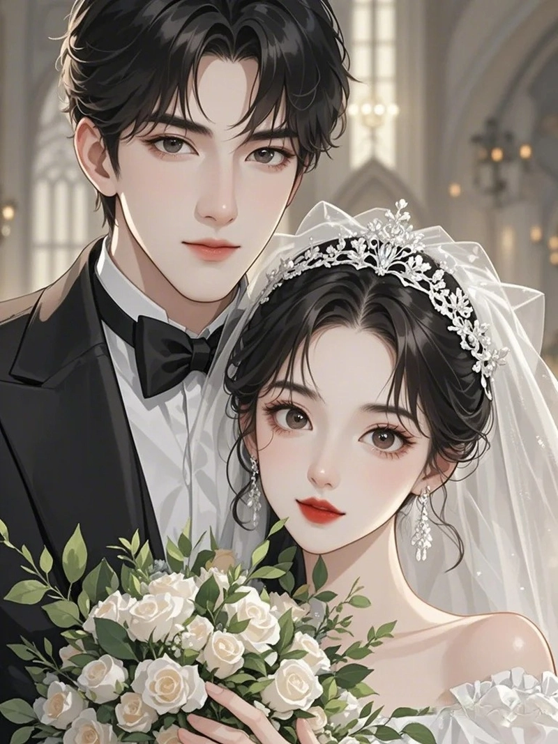 ảnh anime cô dâu chú rể tình yêu nở hoa