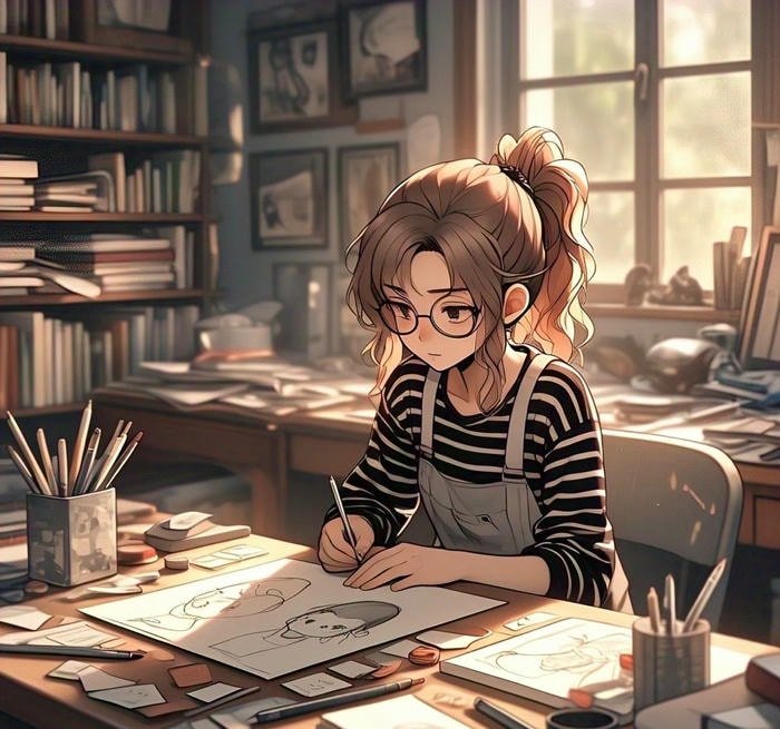 ảnh anime đeo kính phong cách học thuật