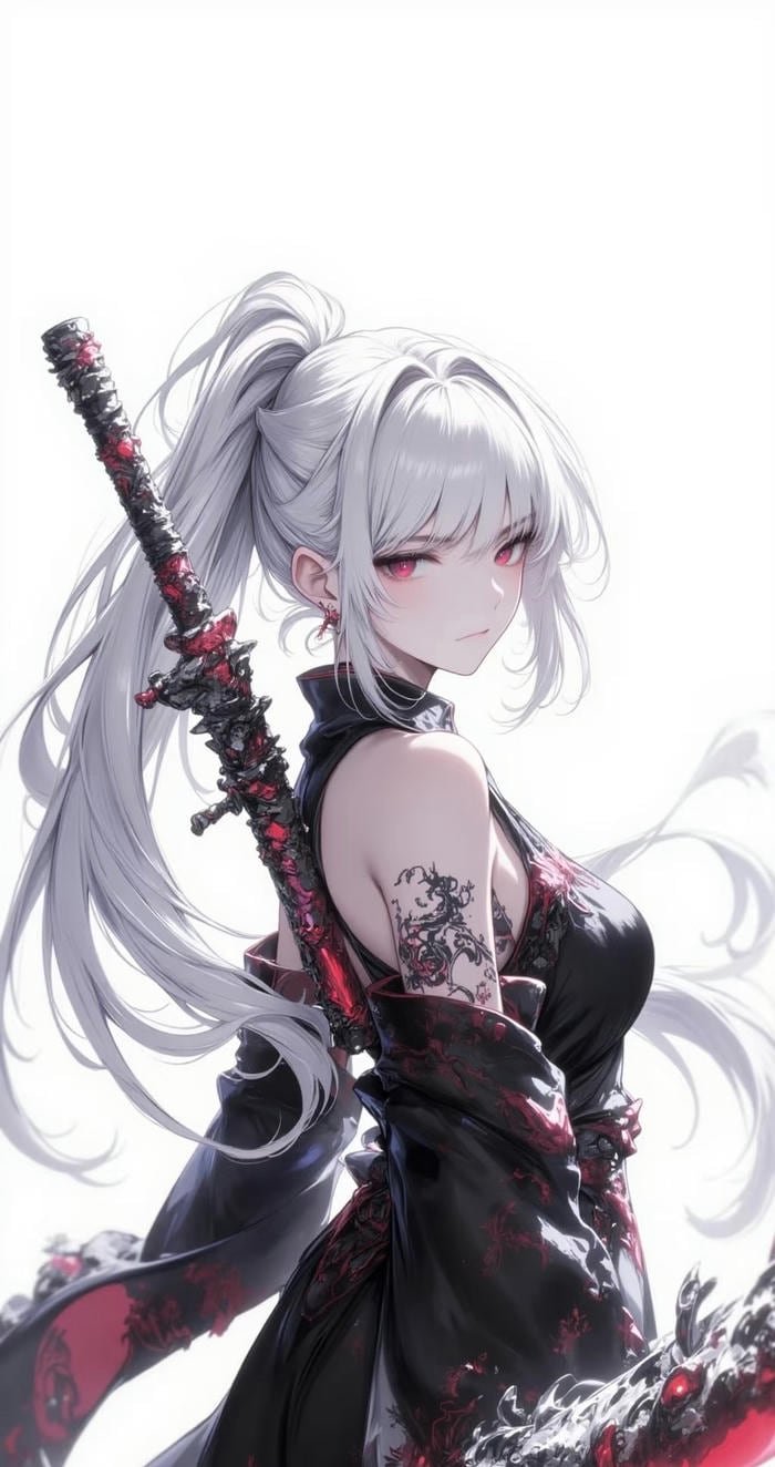 ảnh anime girl tóc trắng ánh mắt sắc