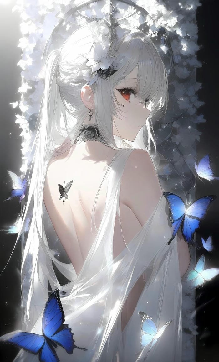 ảnh anime girl tóc trắng ánh ngược