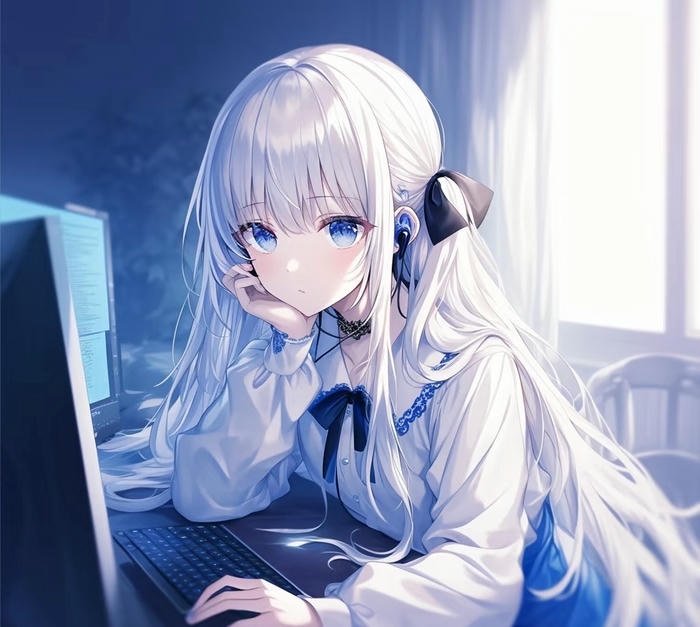 ảnh anime girl tóc trắng minh họa nhân vật