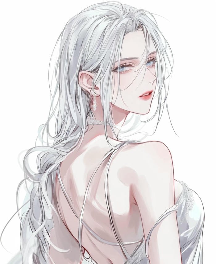 ảnh anime girl tóc trắng nét vẽ tinh xảo