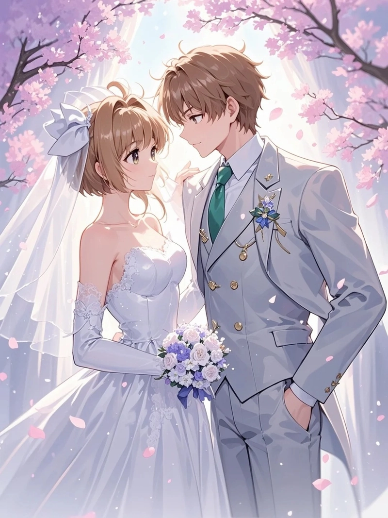 ảnh anime hạnh phúc viên mãn của cô dâu chú rể