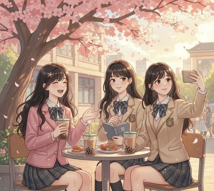 ảnh anime học đường bạn bè đi chơi