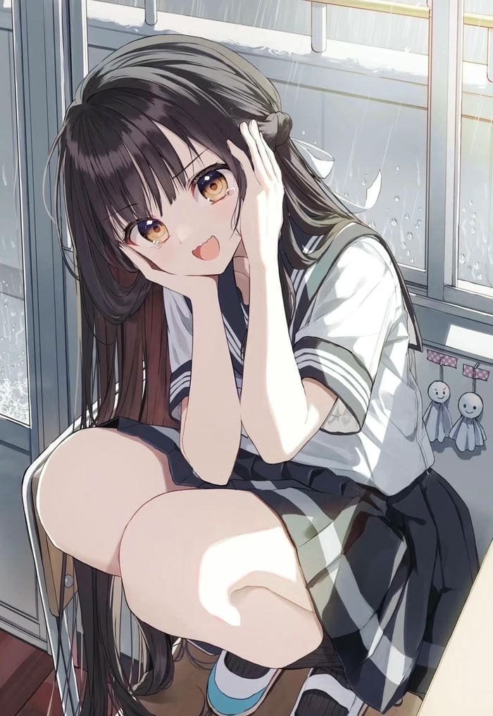 ảnh anime học sinh ngồi bên cửa sổ lớp học
