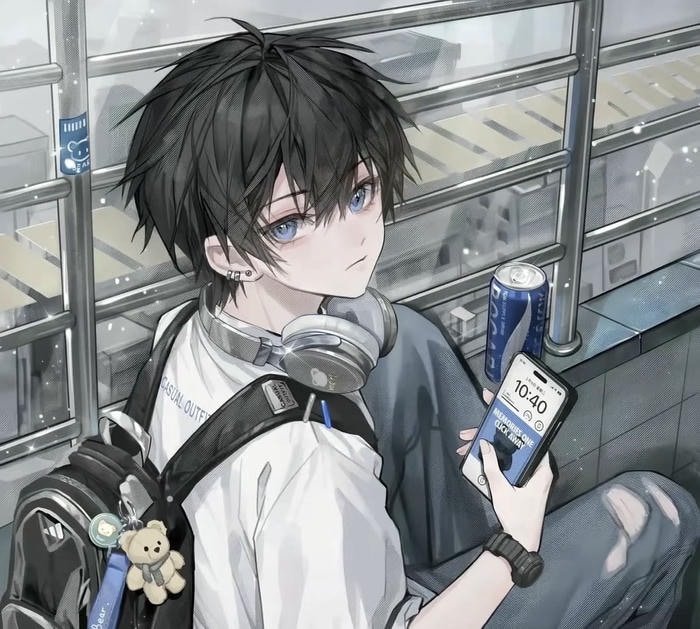 ảnh anime nam chơi điện thoại