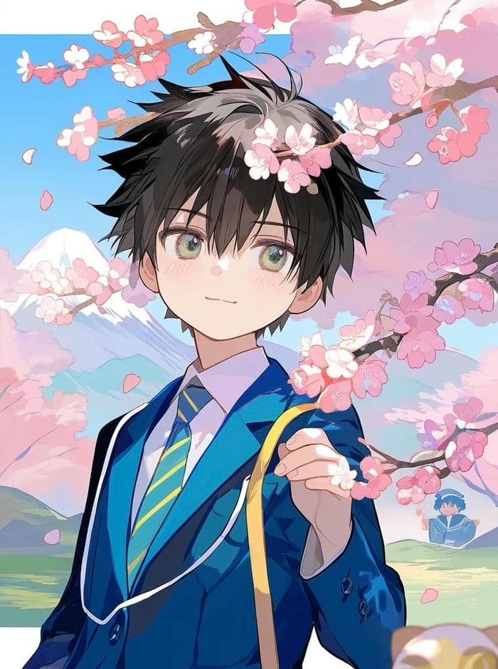 ảnh anime nam học sinh dưới hoa anh đào