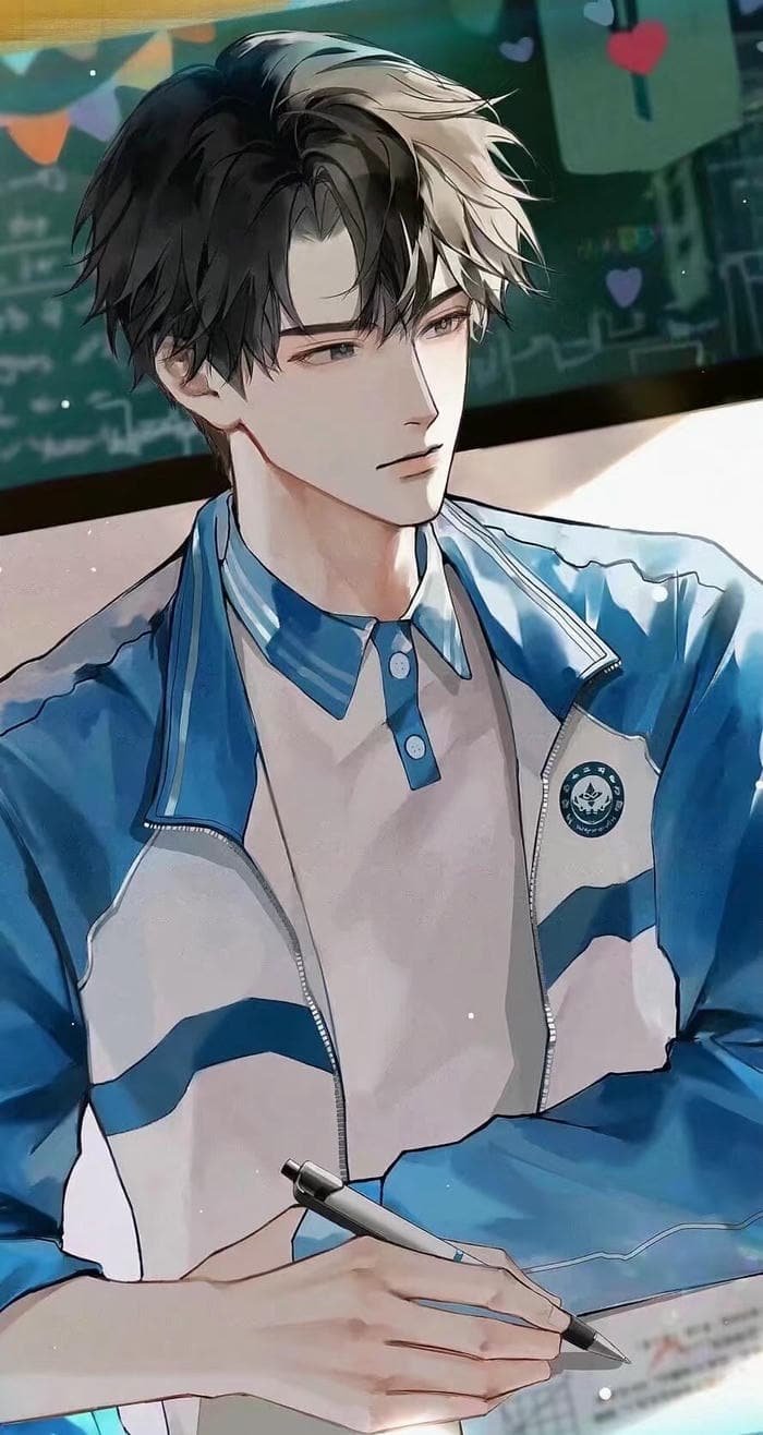 ảnh anime nam học sinh tư thế ngồi học
