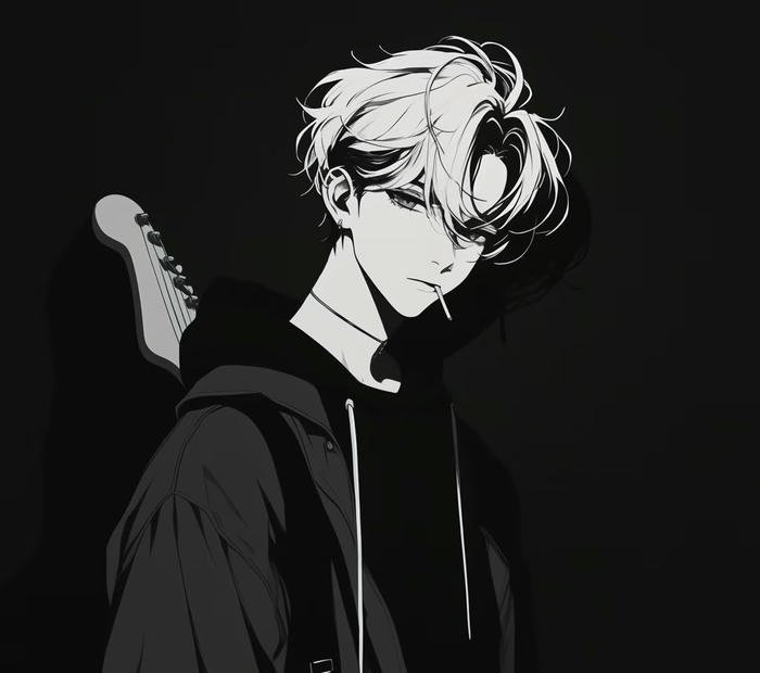 ảnh anime nam trắng đen lặng thinh