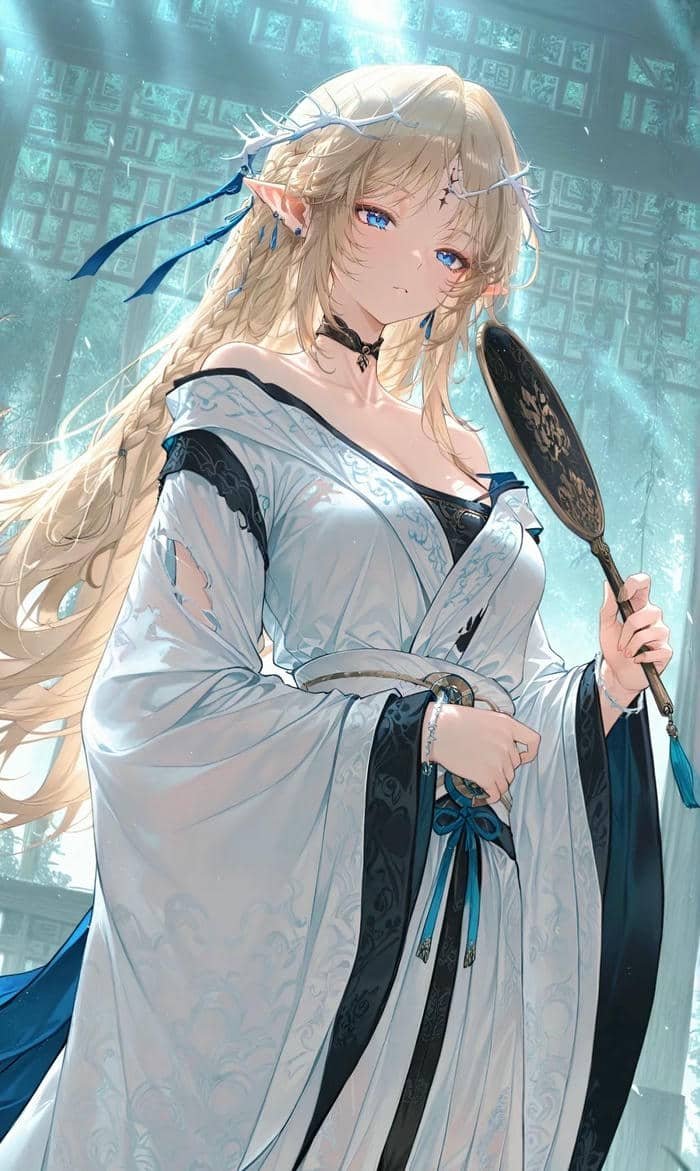ảnh anime nữ cầm quạt tròn