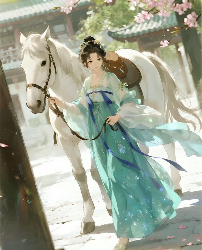 ảnh anime nữ cổ trang dắt ngựa