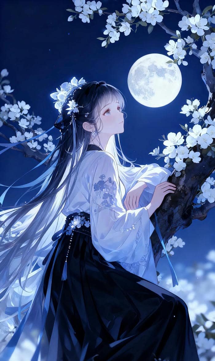 ảnh anime nữ cổ trang ngắm trăng