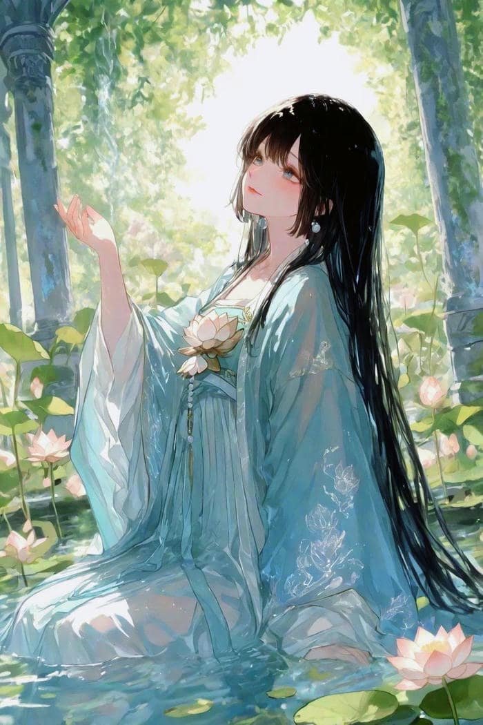 ảnh anime nữ cổ trang trong rừng tre
