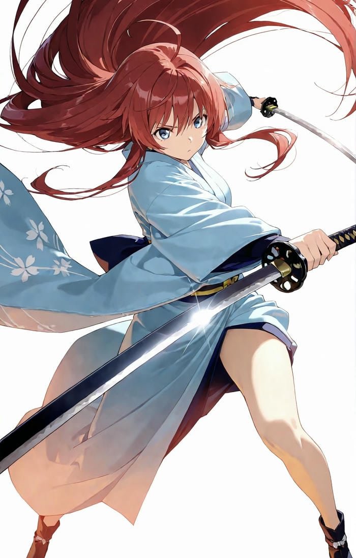 ảnh anime nữ kimono múa kiếm
