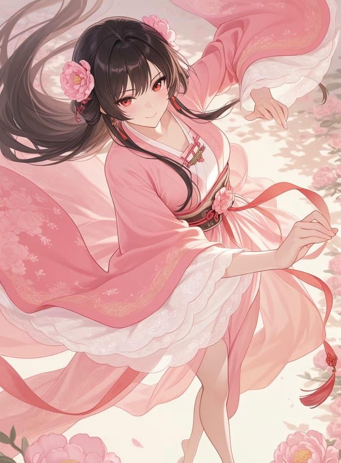 ảnh anime nữ mặc đồ cổ trang màu hồng