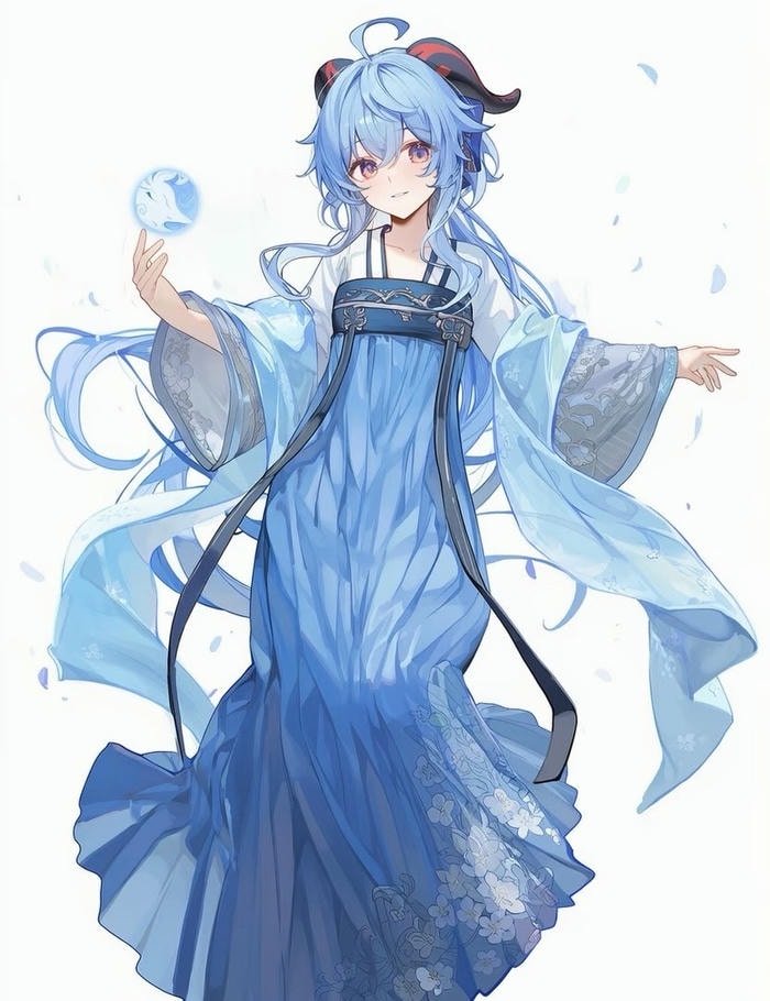 ảnh anime nữ mặc đồ cổ trang màu xanh