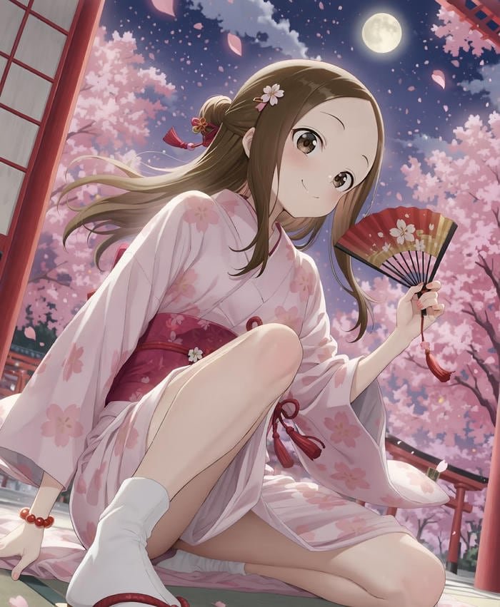 ảnh anime nữ mặc kimono nền hoa