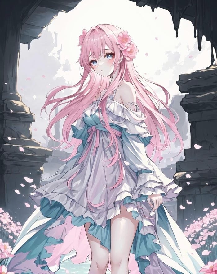 ảnh anime nữ tóc hồng đăm chiêu suy ngẫm