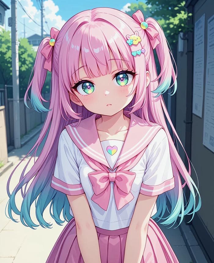 ảnh anime nữ tóc hồng dáng vẻ ngơ ngác