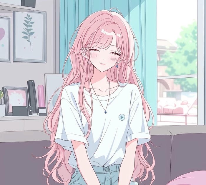 ảnh anime nữ tóc hồng e ấp thẹn thùng