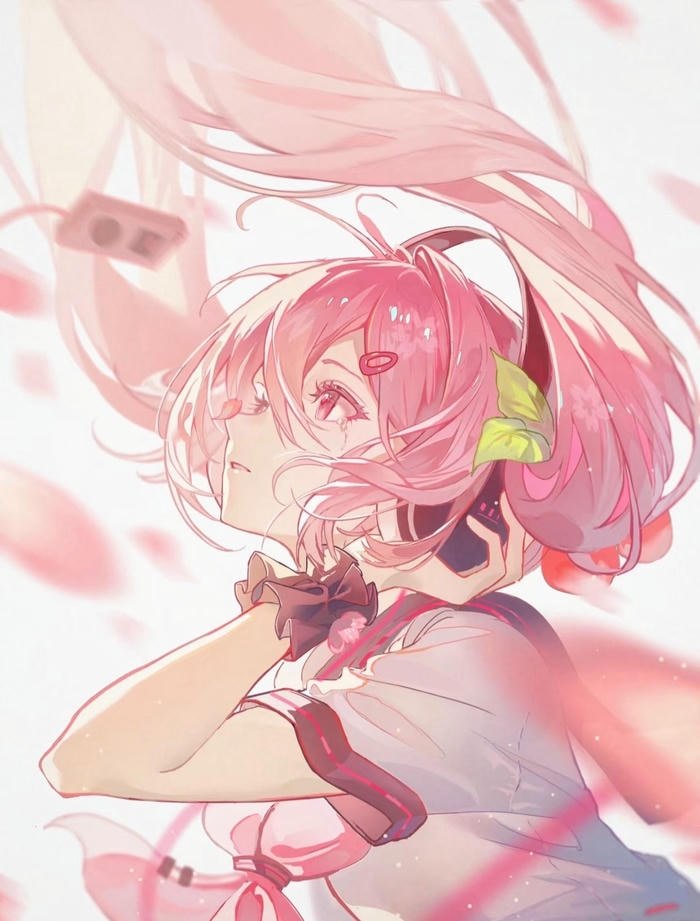 ảnh anime nữ tóc hồng lạc quan yêu đời