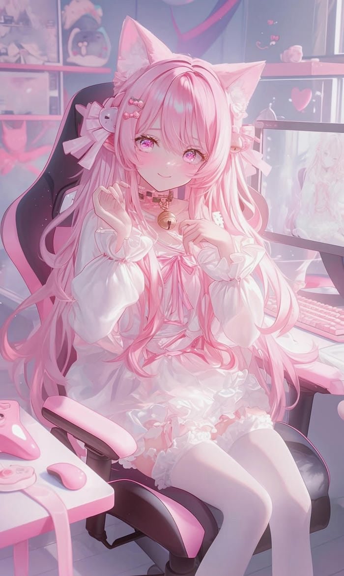 ảnh anime nữ tóc hồng tạo hình xinh