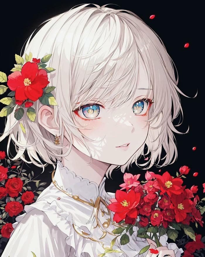 ảnh anime nữ tóc ngắn cài hoa