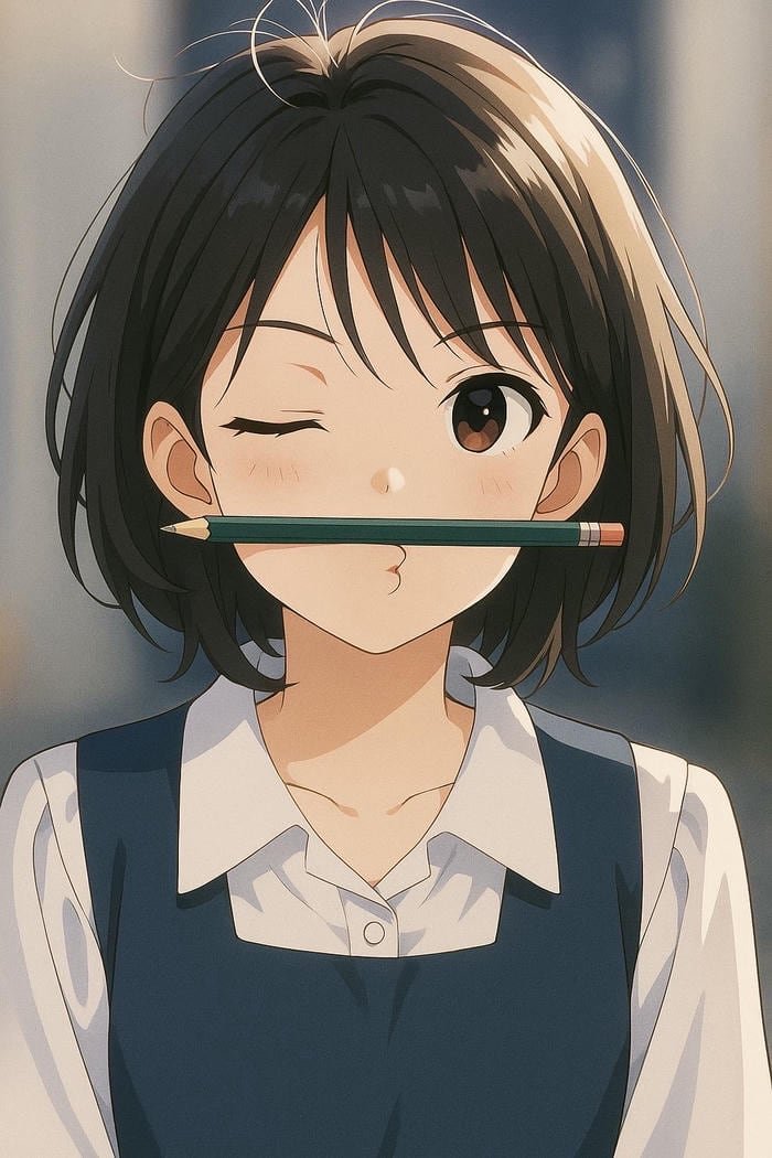 ảnh anime nữ tóc ngắn làm trò tinh nghịch