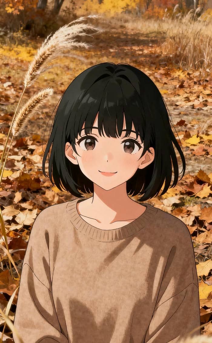 ảnh anime nữ tóc ngắn trên đồng cỏ vàng