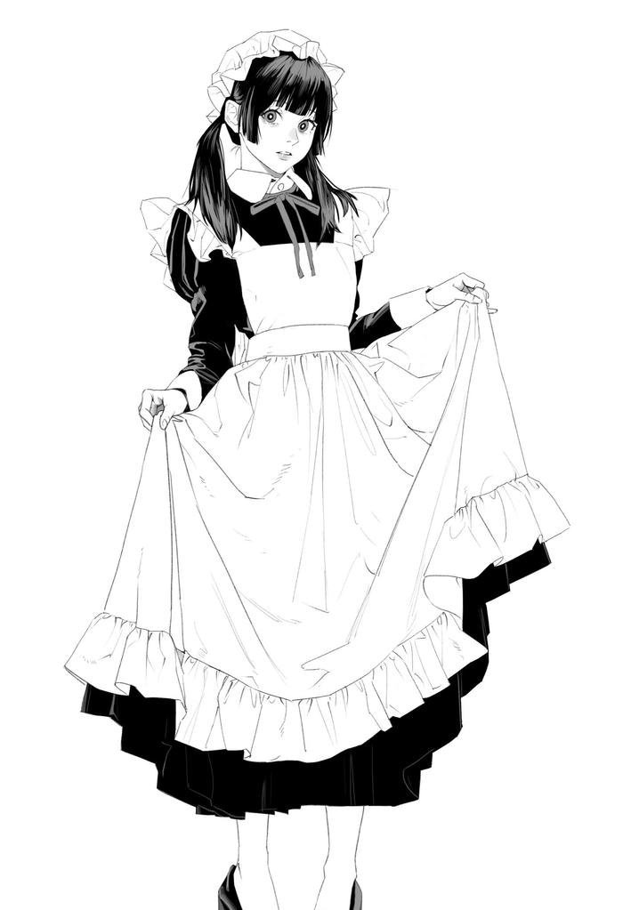 ảnh anime nữ trắng đen mặc đồ hầu gái