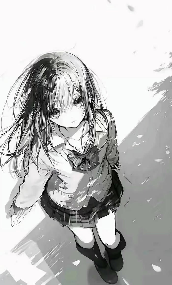 ảnh anime nữ trắng đen trầm u uẩn