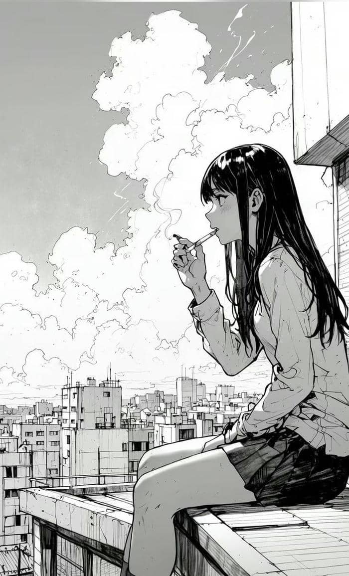 ảnh anime nữ trắng đen u tối