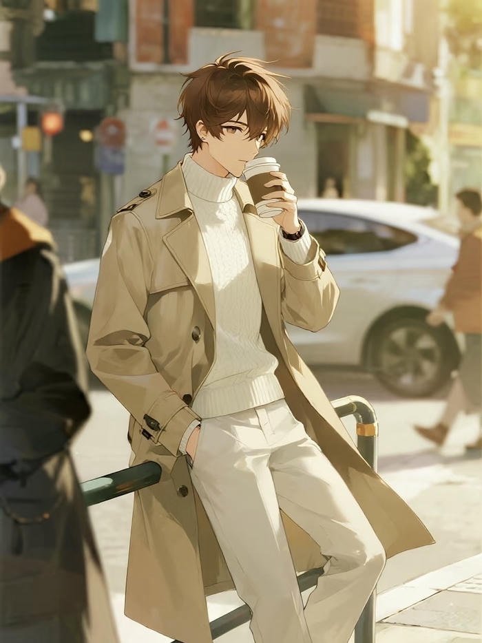 ảnh avatar anime nam uống cà phê trên phố