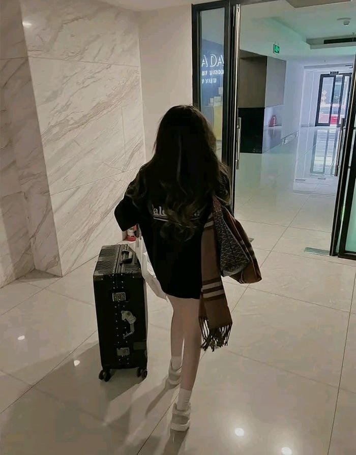 ảnh girl phố đứng kéo vali