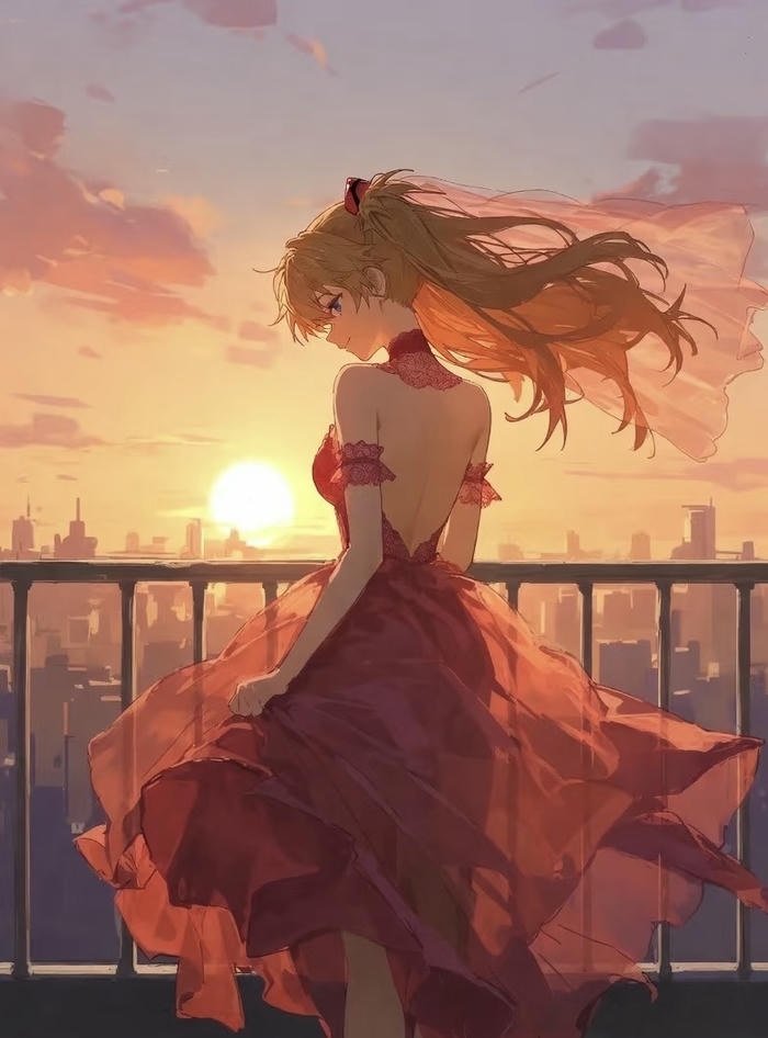 ảnh nhân vật anime nữ trước hoàng hôn