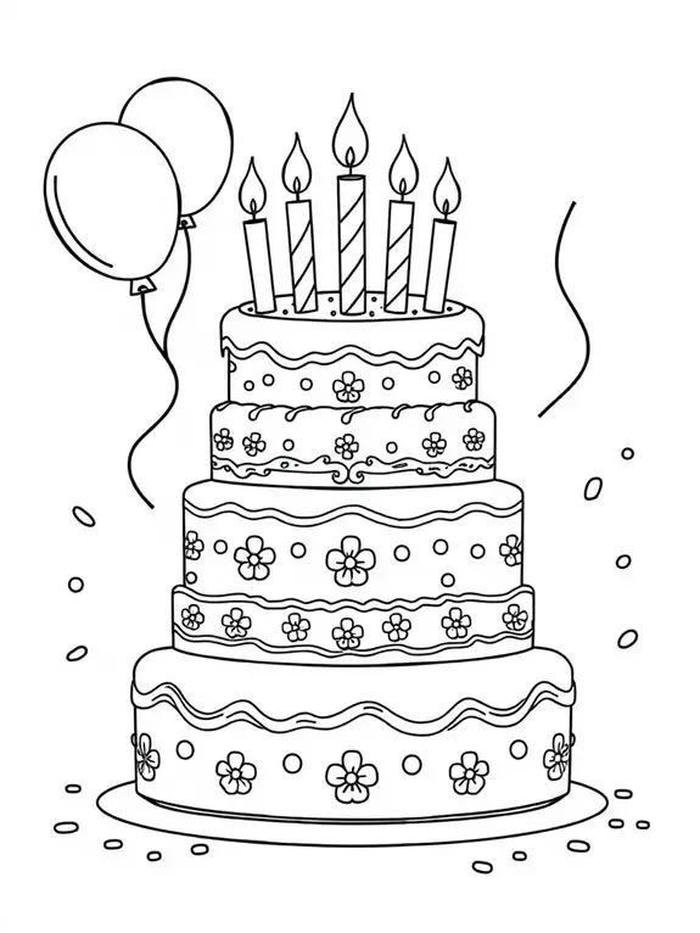 ảnh tô màu bánh sinh nhật đơn giản