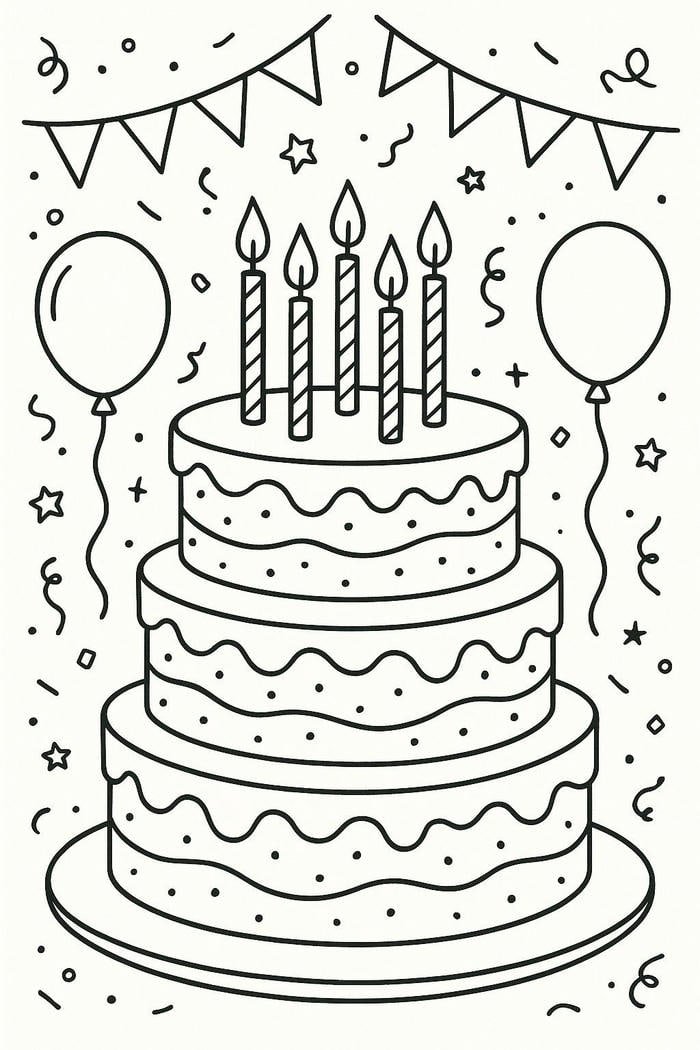 ảnh tranh tô màu bánh sinh nhật xinh xắn