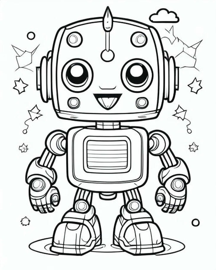 ảnh tranh tô màu robot phong cách công nghệ