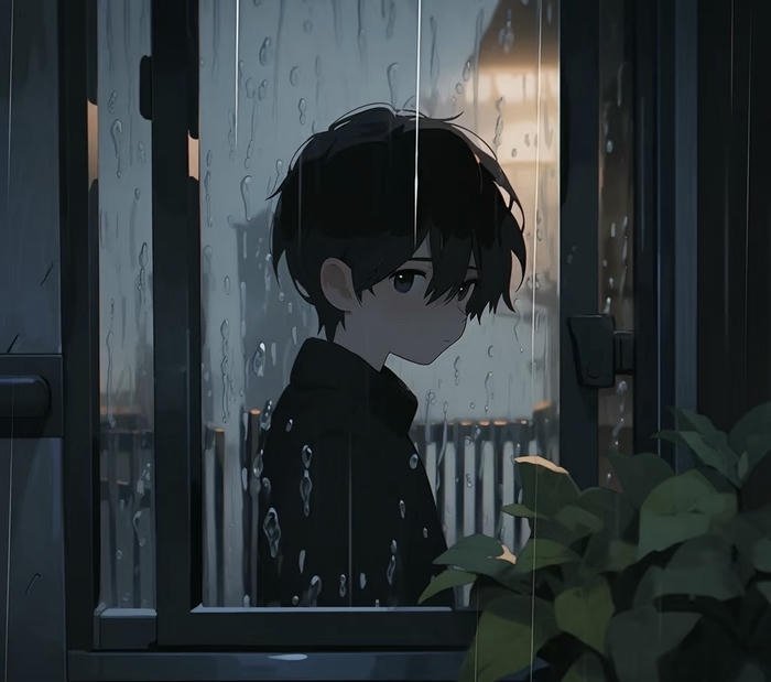 anime buồn bên cửa sổ tối