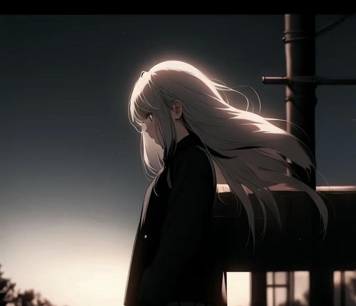 anime buồn đứng giữa trời xám