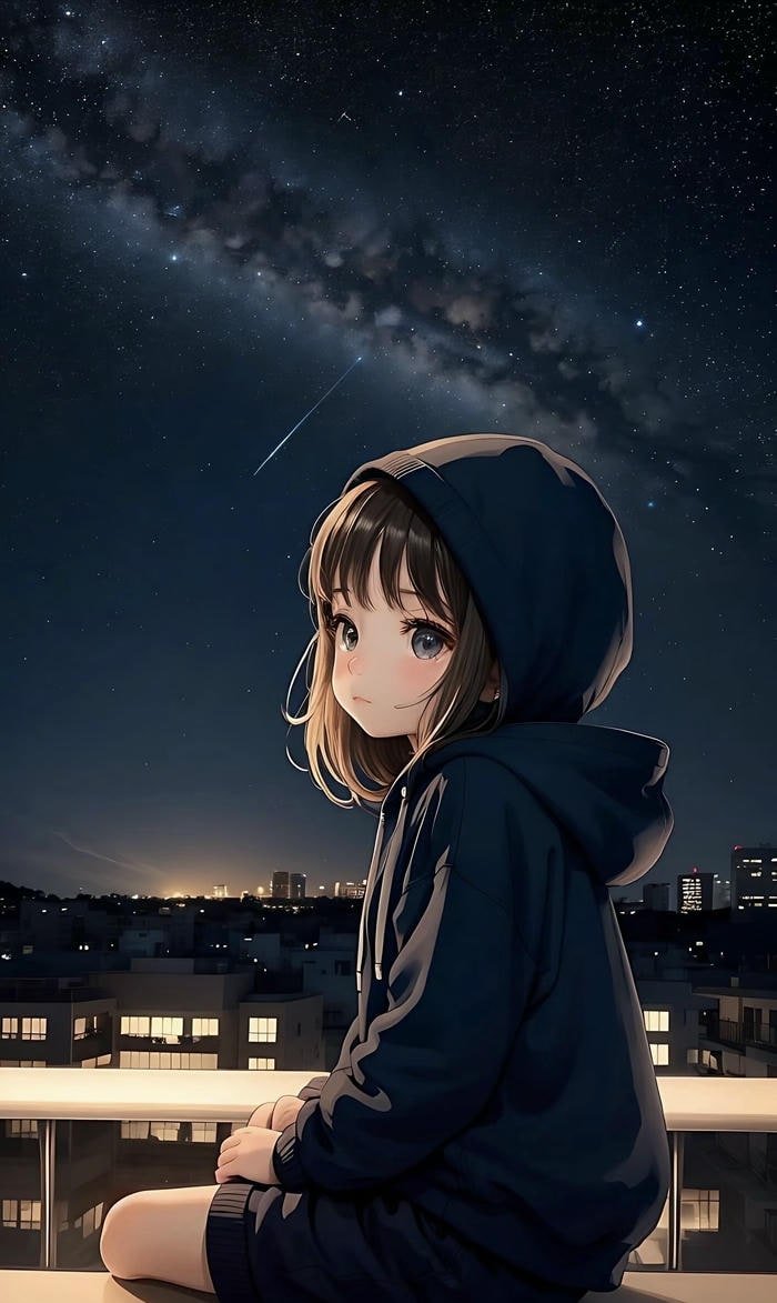 anime buồn nhìn xa trong đêm
