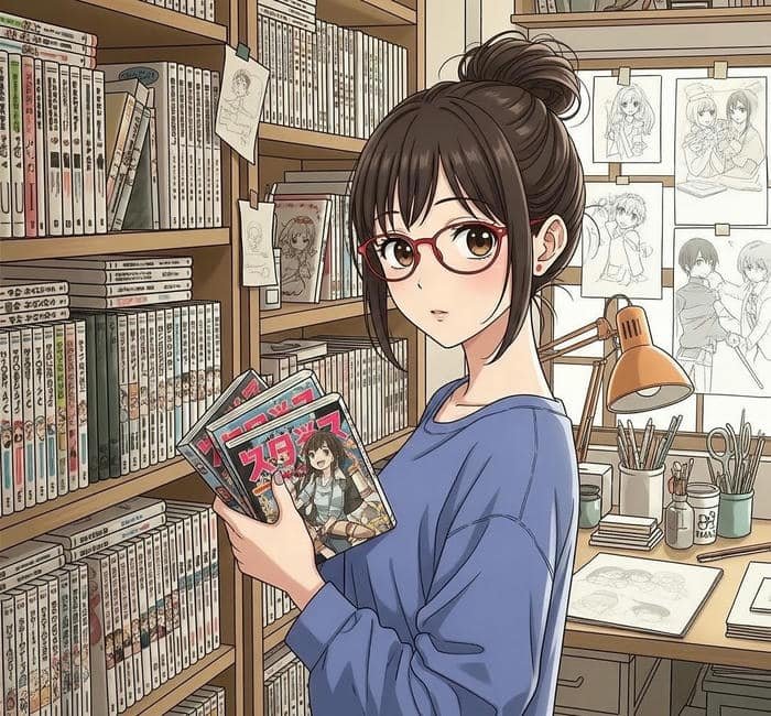 anime đeo kính gương mặt thanh tú