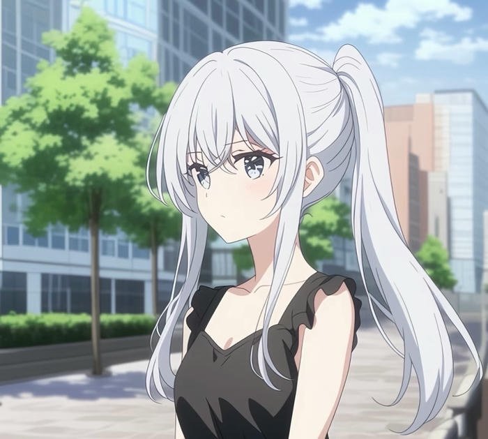 anime girl tóc trắng phong cách đơn giản
