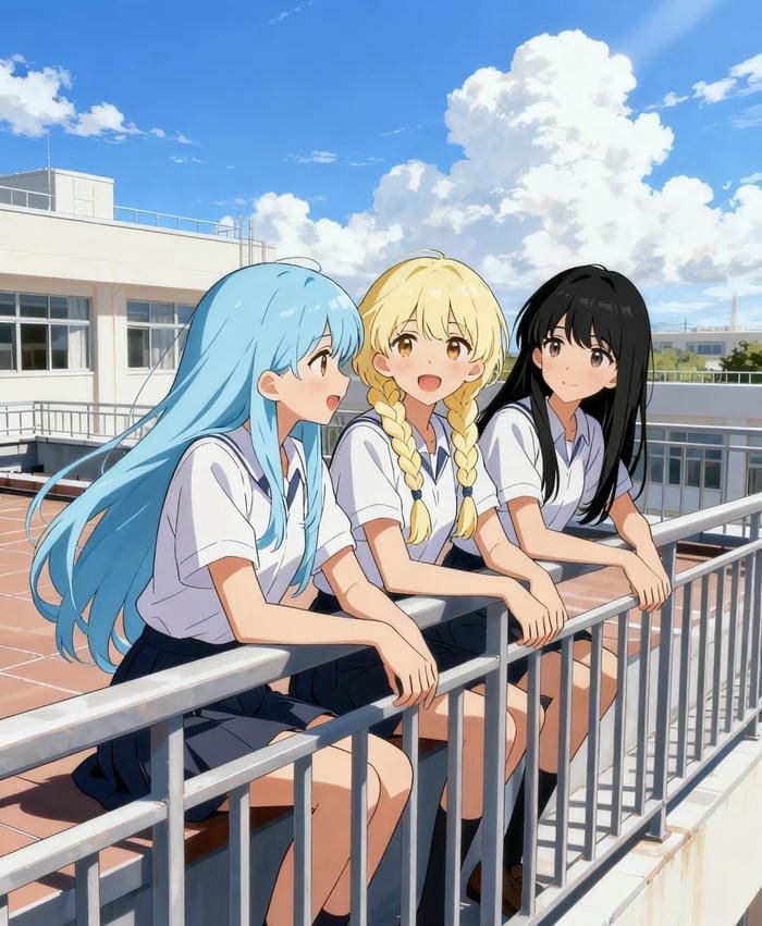 anime học đường trên tầng thượng hóng mát
